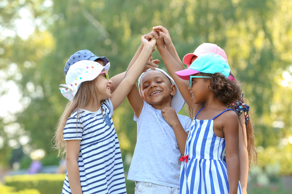 Young group of kids learning through play