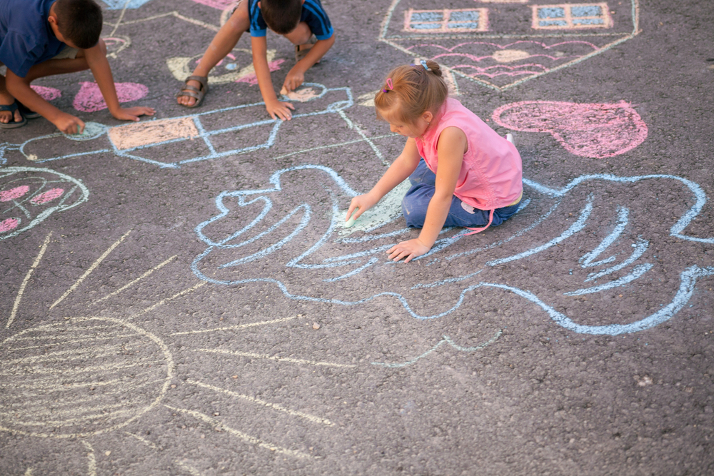Sidewalk chalk is a creative activity for kids