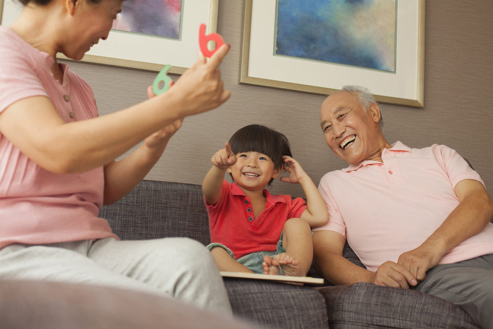 Grandparents doing math activities for preschoolers