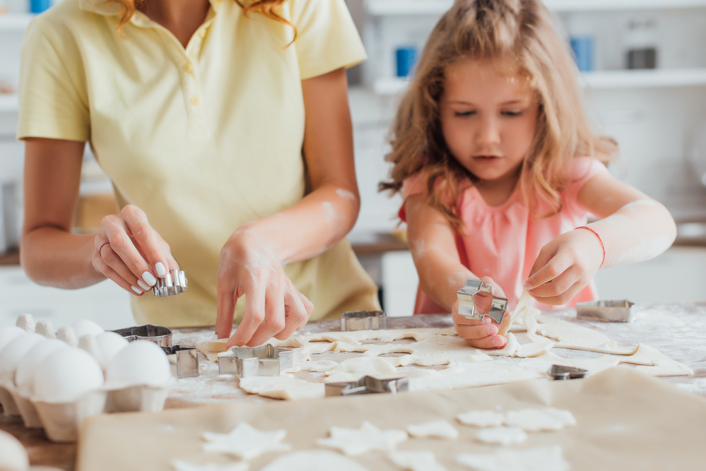 Mom baking with daughter