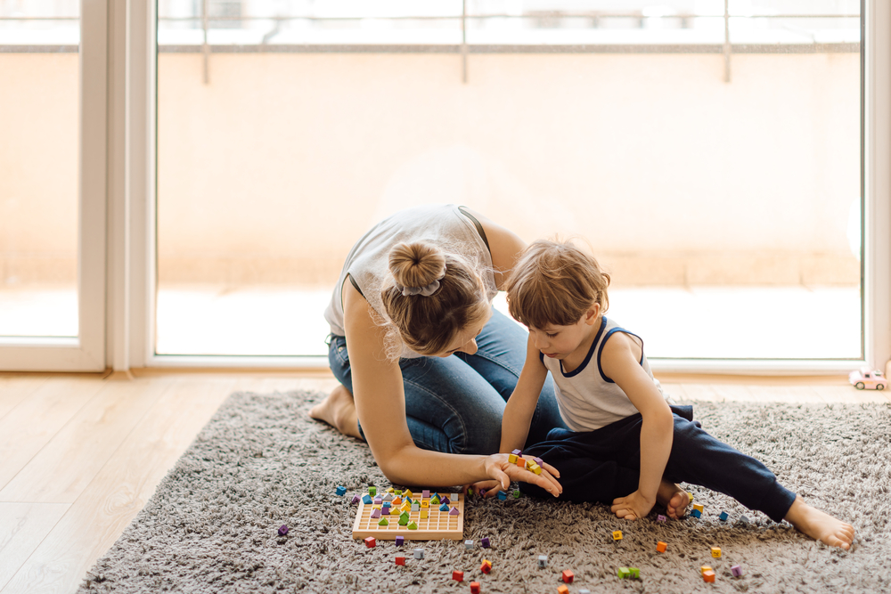 Mom playing math games for kids