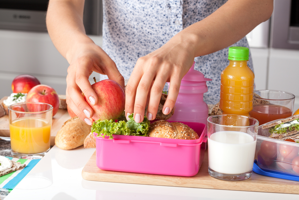 Packing lunch for a morning routine for school