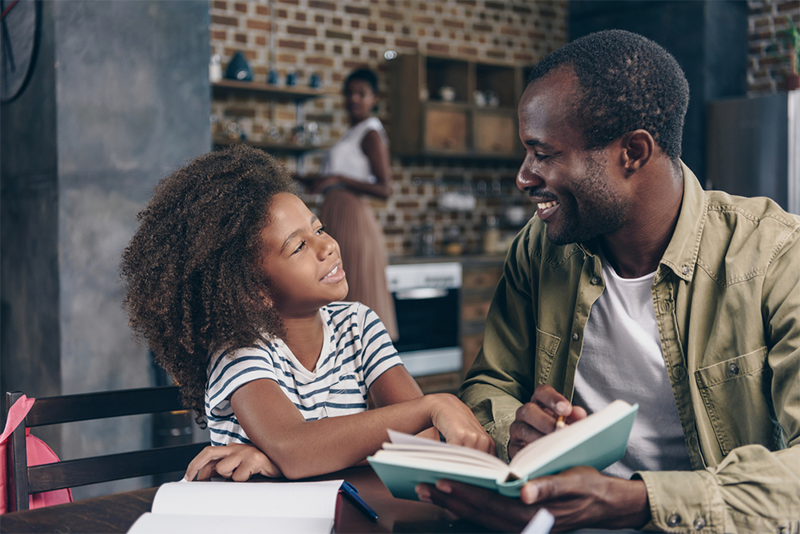 dad teaching rhyming words for kids
to daughter