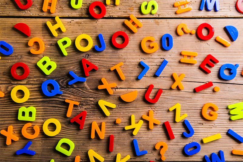 Plastic letters on the ground to teach rhyming words for kids
