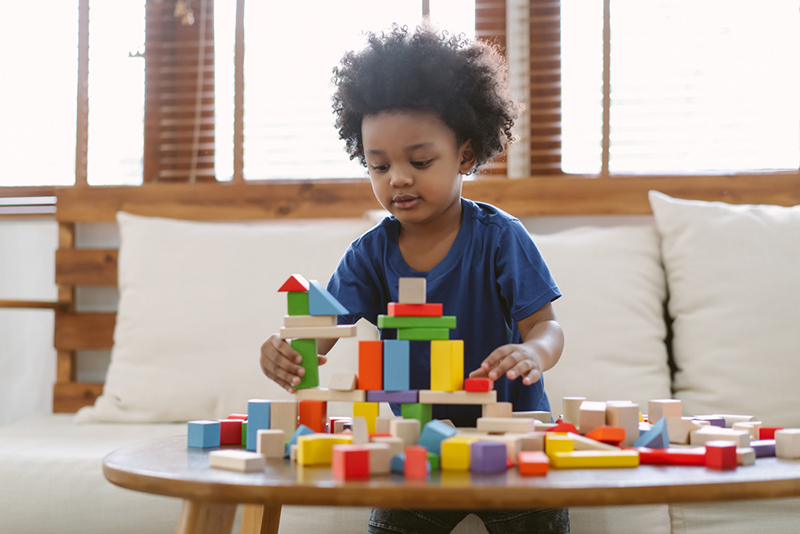 Kid playing with blocks to learn shapes for kids
