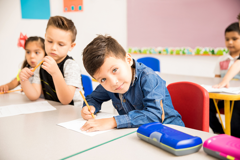 Kids in class learning preschool math