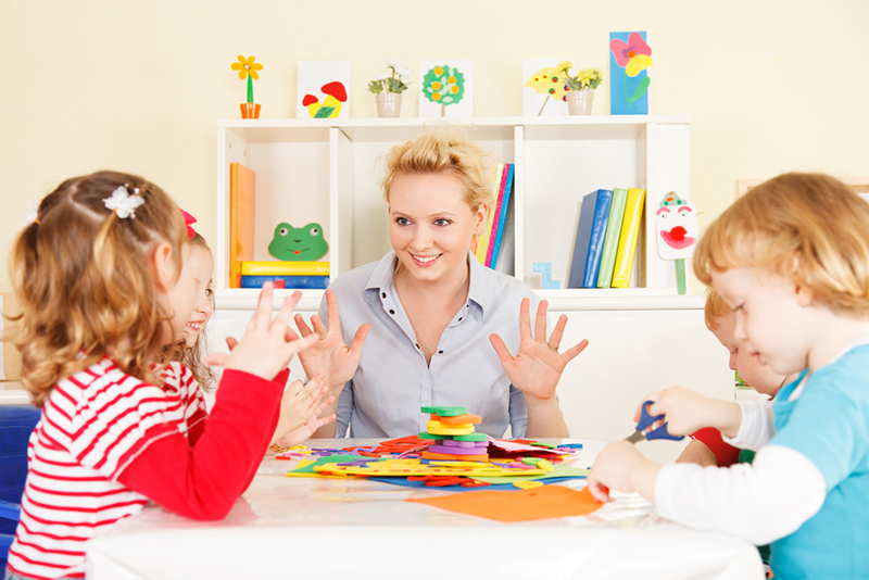 Mom teaching preschool math
